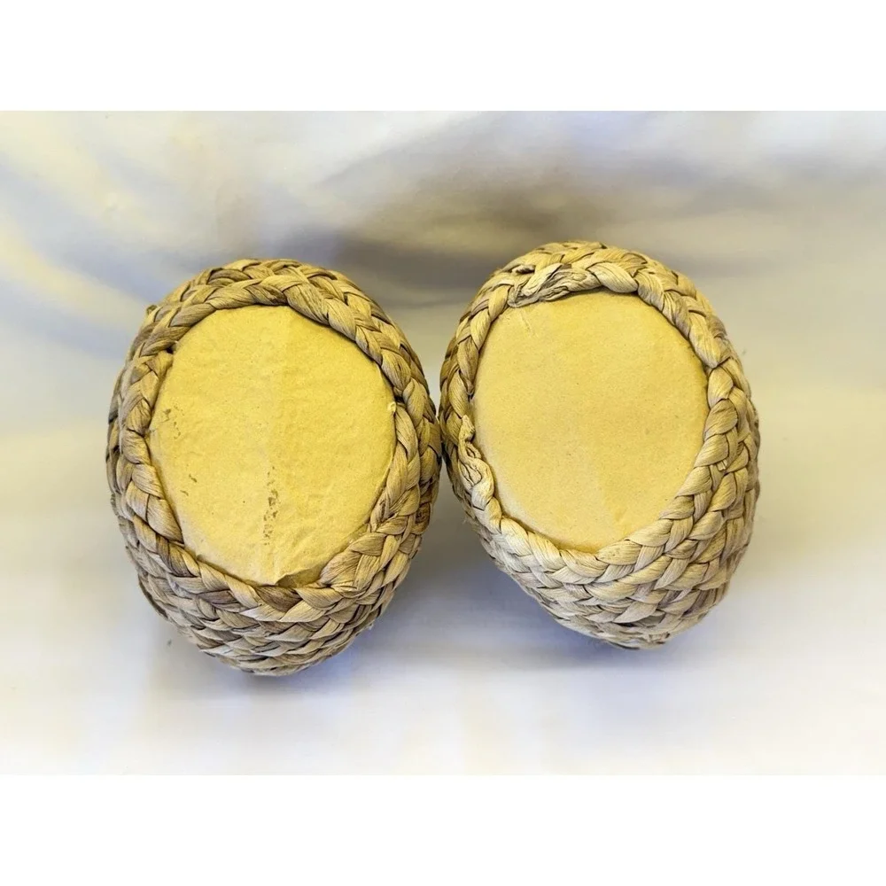 Braided Woven Straw Hen Pair Of 2 Farmhouse Table Decor